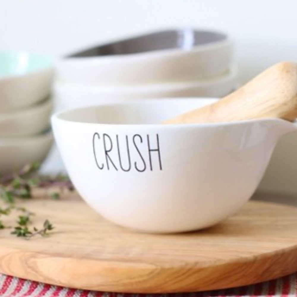 WEST ELM “Crush” Small Ceramic Mixing Bowl White w/ Black Lettering